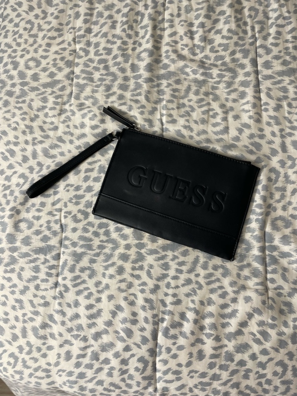 GUESS Black Embossed Leather Wristlet